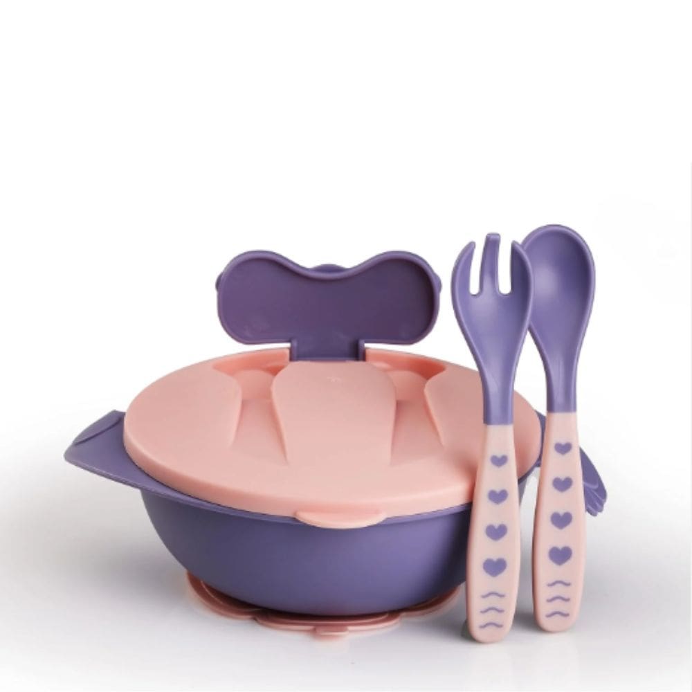 Kit Refeição Infantil Criança Bebê 3 Peças C/ Talher Ventosa Rosa