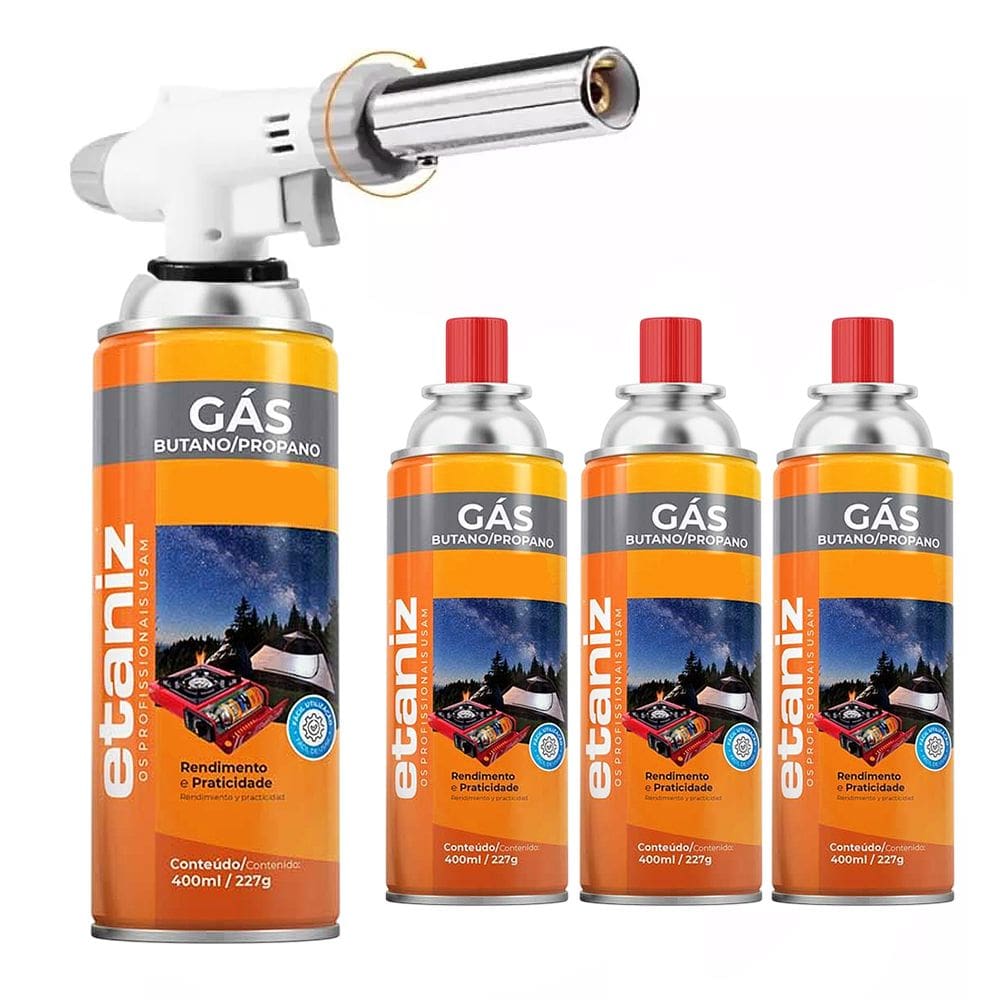 Kit Maçarico Culinário Profissional com 4 Refis de Gás Butano Ideal para Confeitaria e Preparos Gourmet