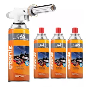 Kit Maçarico Culinário Profissional com 4 Refis de Gás Butano Ideal para Confeitaria e Preparos Gourmet