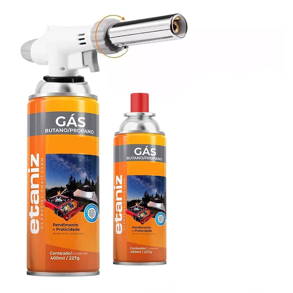 Kit Maçarico Culinário Gourmet Profissional com 2 Refis de Gás Etaniz Ideal para Confeitaria e Finalização de Pratos