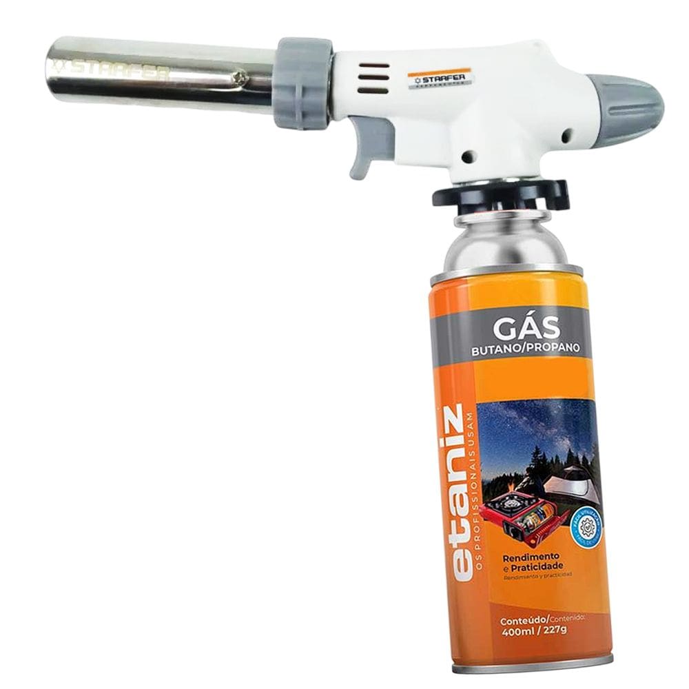 Kit Maçarico Culinário Gourmet Profissional Flambar Solda com 1 Refil Gás Cartucho Etaniz