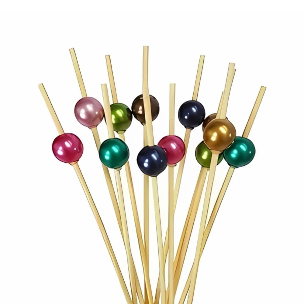 Palitos De Bambu Com Bolinhas Coloridas 12cm 20Un Silver