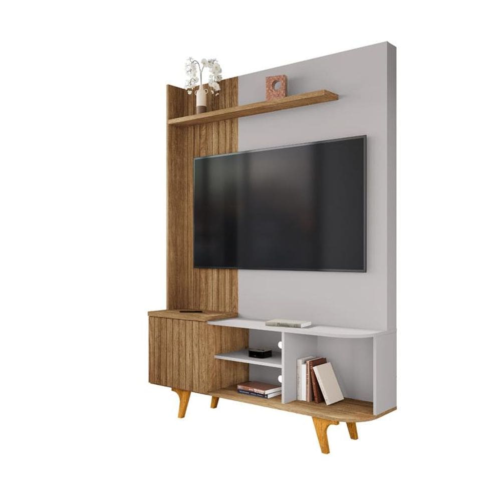 Estante Home Corumbau Para Tv de 55" Cinamomo fresado/Off-White - Bechara