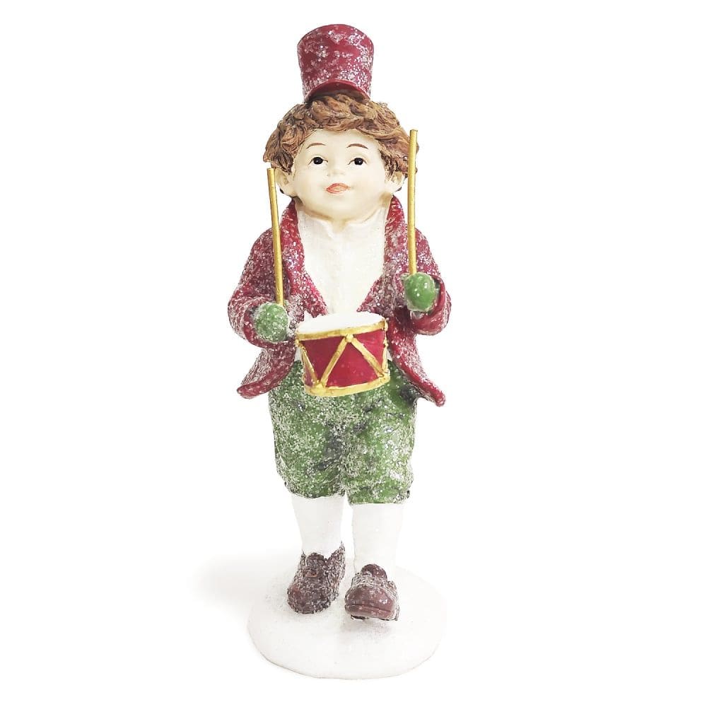 Escultura Menino Tamborista Natalino em Pé Decorativo 19cm