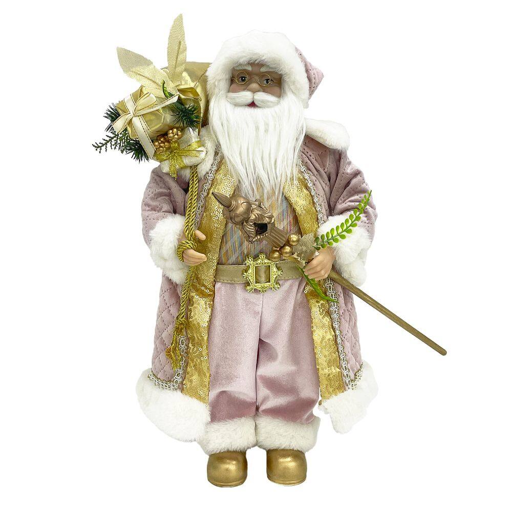 Boneco Papai Noel em Pé Rosa e Cajado com 45cm