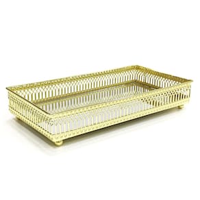 Bandeja com Espelho em Metal Dourado Decorativa 24x13cm