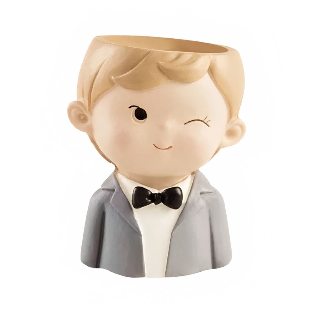 Cachepot Vaso Menino Blazer Terno Cinza Plantas Suculentas