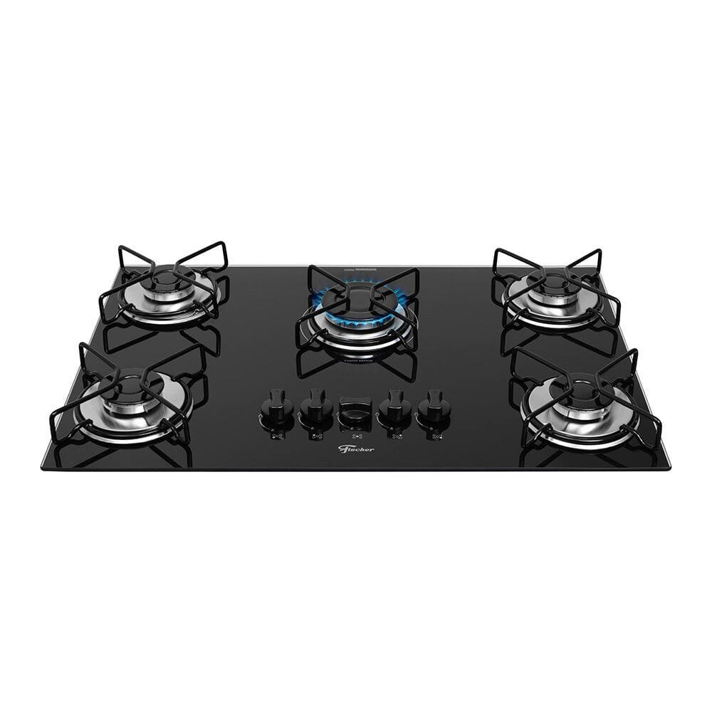 Cooktop a Gás 5 Bocas Fischer Fit Line Trempe Esmaltada Aramado 36360-102676