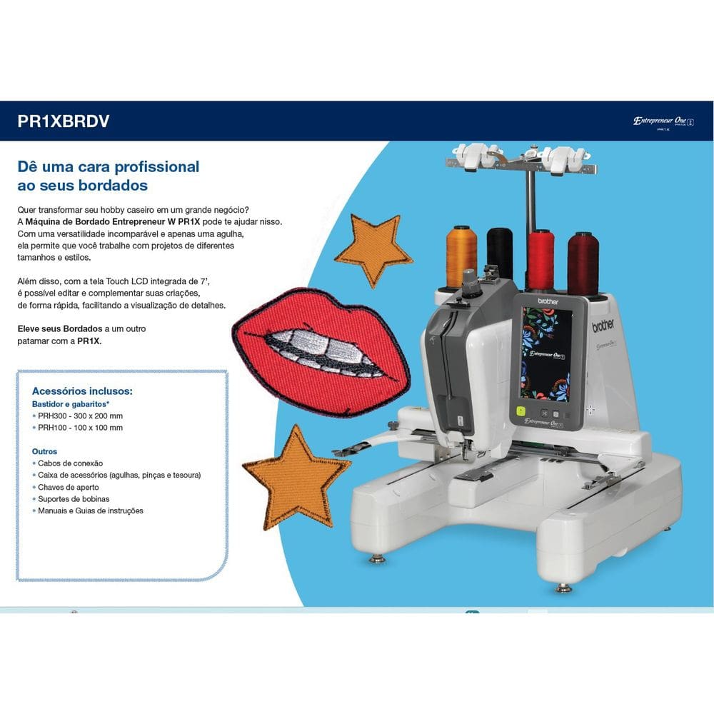 Bordadeira Brother PRX1-área 30x20-cilindrinca com 1 agulha