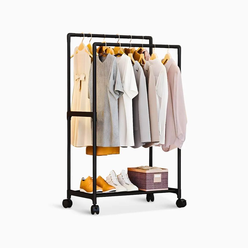 Arara Cabideiro Dupla Organizador de Roupas Compacto Preto