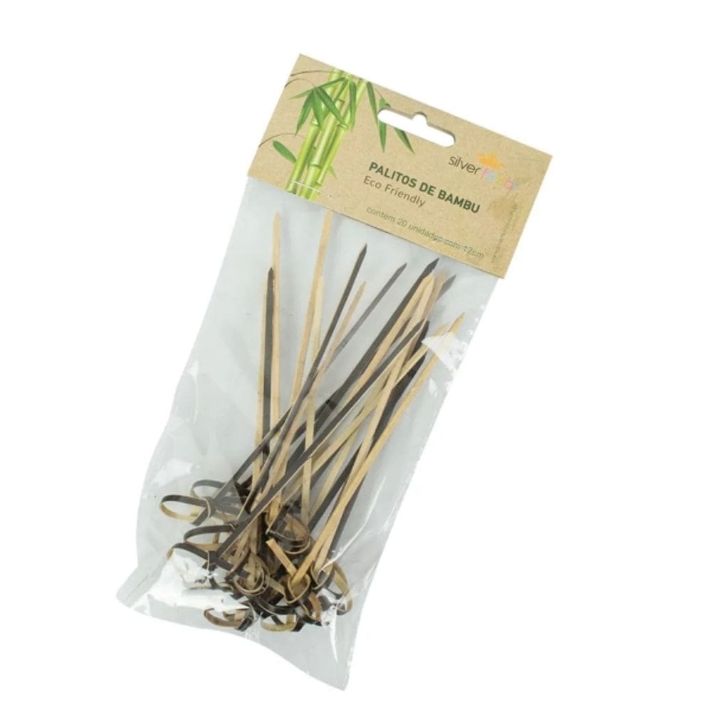 Palito De Bambu Preto Para Petiscos Silver 12cm 20un