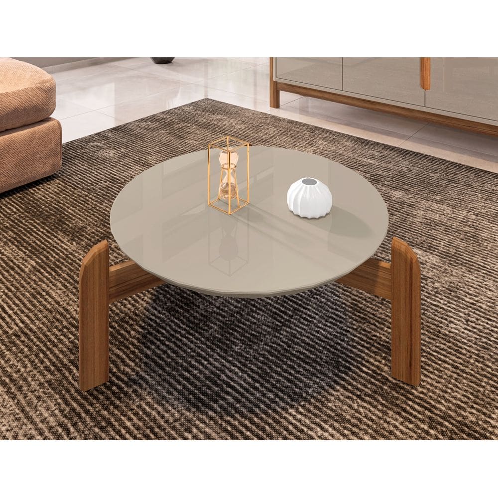 Mesa de Centro Lizz Pés em Madeira Maciça OffWhite com Cedro - Rede Móveis