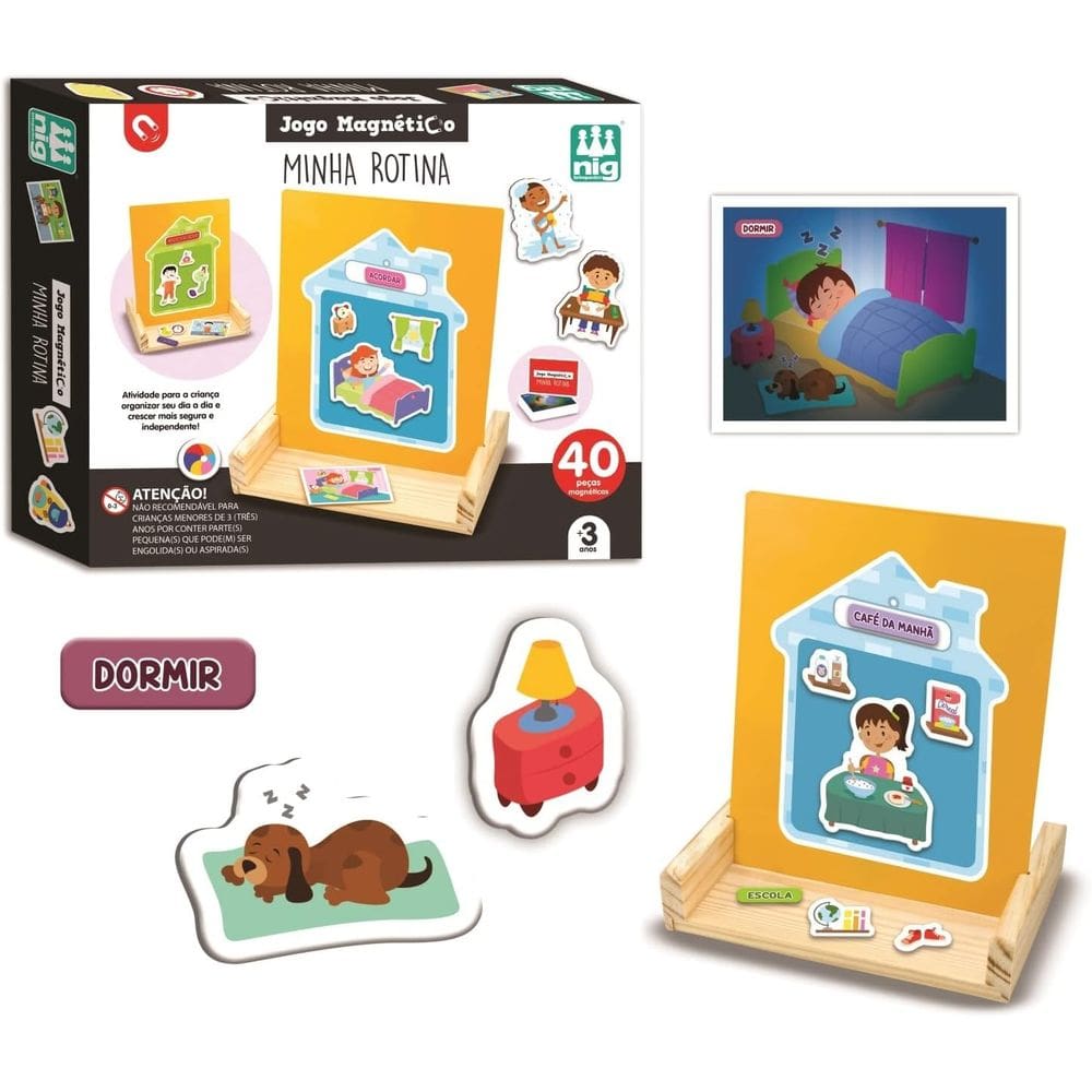 Quadro Minha Rotina Infantil Pedagógico Com 40 Peças Magnéticas - Nig Brinquedos