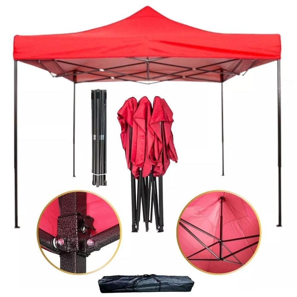 Tenda De Praia 3X3 Sanfonada Impermeável Barraca Vermelho