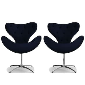 Kit 2 Cadeiras Decorativas Poltronas Egg Com Capitonê Marinho Base Giratória