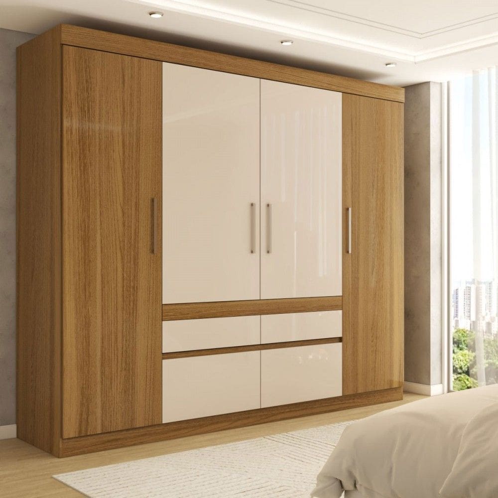 Guarda-Roupa Casal 4 Portas 4 Gavetas Amêndola Touch/Off White - Panorama Móveis