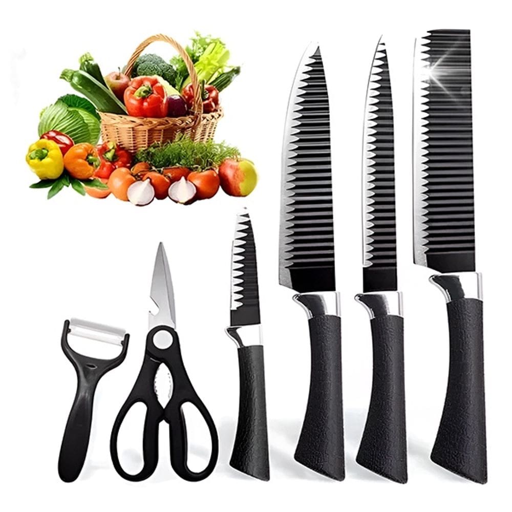 Kit Completo 6 Peças de Facas com Cutelo Tesoura e Descascador para Cozinha