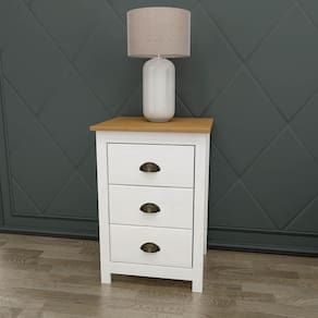 Mesa de Cabeceira 3 Gavetas Branco/Freijó Topázio Madeira Pinus - Finestra