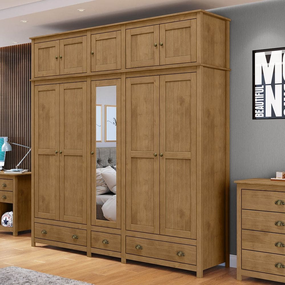 Guarda-Roupa Casal 10 Portas 3 Gavetas Freijó Topázio Madeira Pinus - Finestra