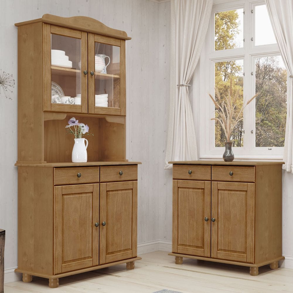 Conjunto Cozinha: Cristaleira 4 Portas 2 Gavetas Balcão 2 Portas 2 Gavetas Freijó Rubi Madeira Pinus - Finestra