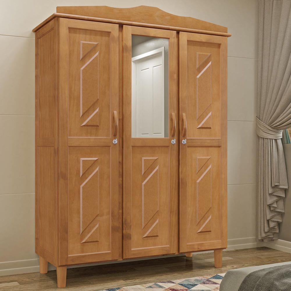 Guarda-Roupa 3 Portas 3 Gavetas Freijó Brasil Madeira Pinus - Cavazotto