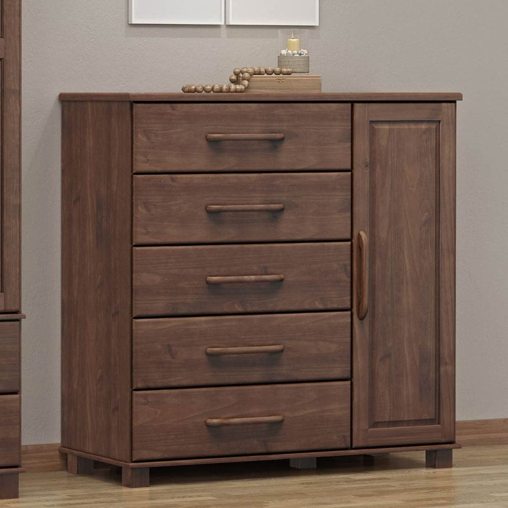 Cômoda Sapateira 5 Gavetas 1 Porta Café Ouro Madeira Pinus - Finestra