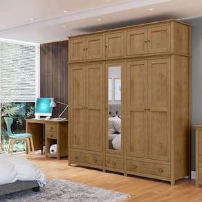 Conjunto Quarto: Guarda-Roupa 10 Portas, Escrivaninha 3 Gavetas Freijó Topázio Madeira Pinus - Finestra