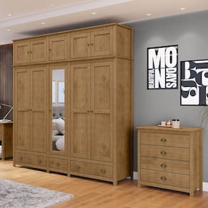 Conjunto Quarto: Guarda-Roupa 10 Portas, Cômoda 4 Gavetas Freijó Topázio Madeira Pinus - Finestra