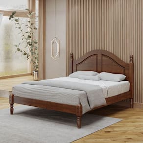 Cama de Casal Queen 214cm x 170cm com pés torneados Café Ouro Madeira Pinus - Finestra
