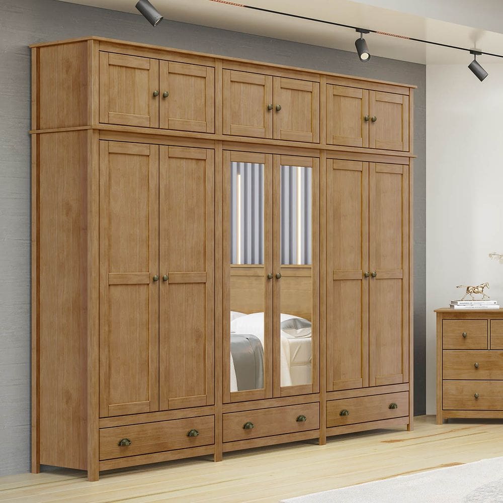 Guarda-Roupa Casal 12 Portas 3 Gavetas Freijó Topázio Madeira Pinus - Finestra
