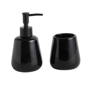 Kit Banheiro De Cerâmica Primor Preto 2 Peças - Jolitex