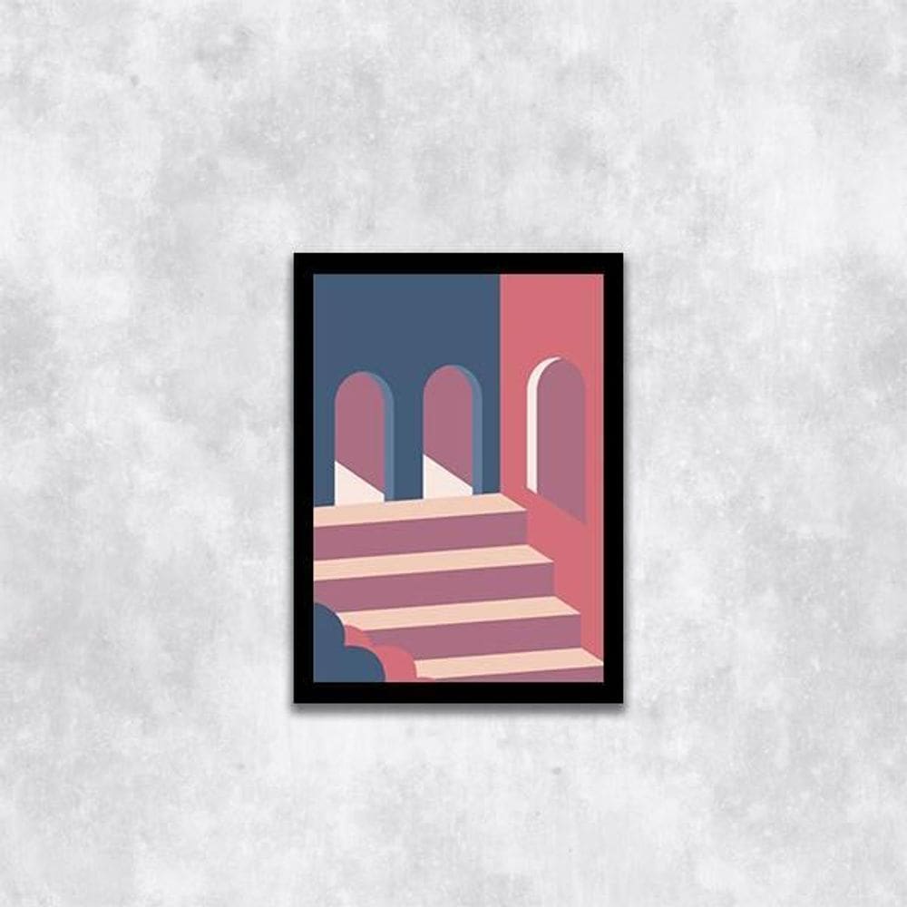 Quadro Abstrato Figurativo Cidade Rosa E Azul I 33X24 Preta