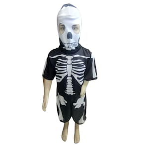Fantasia Halloween Esqueleto Infantil e Touca Macacão Esqueletinho Fantasia Terror Caveirinha Dia das Bruxas Noite Zumbi