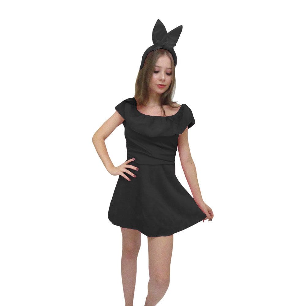 Fantasia Vestido Coelhinha da Páscoa Coelha Preta Adulto Pelúcia Feminina Carnaval Halloween Zumbi Terror