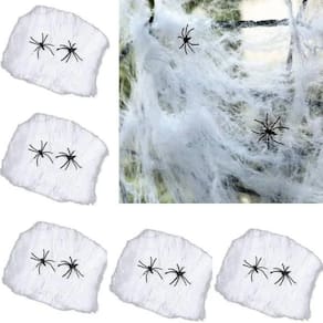 Teia de Aranha Branca Kit Teia Halloween Decorativa c/ 5 unidades Decoracao para Festa Tematica Dia das Bruxas