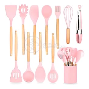 Kit 12 Peças Jogo de Cozinha de Silicone Resistente a Altas Temperaturas Utensílios - Rosa