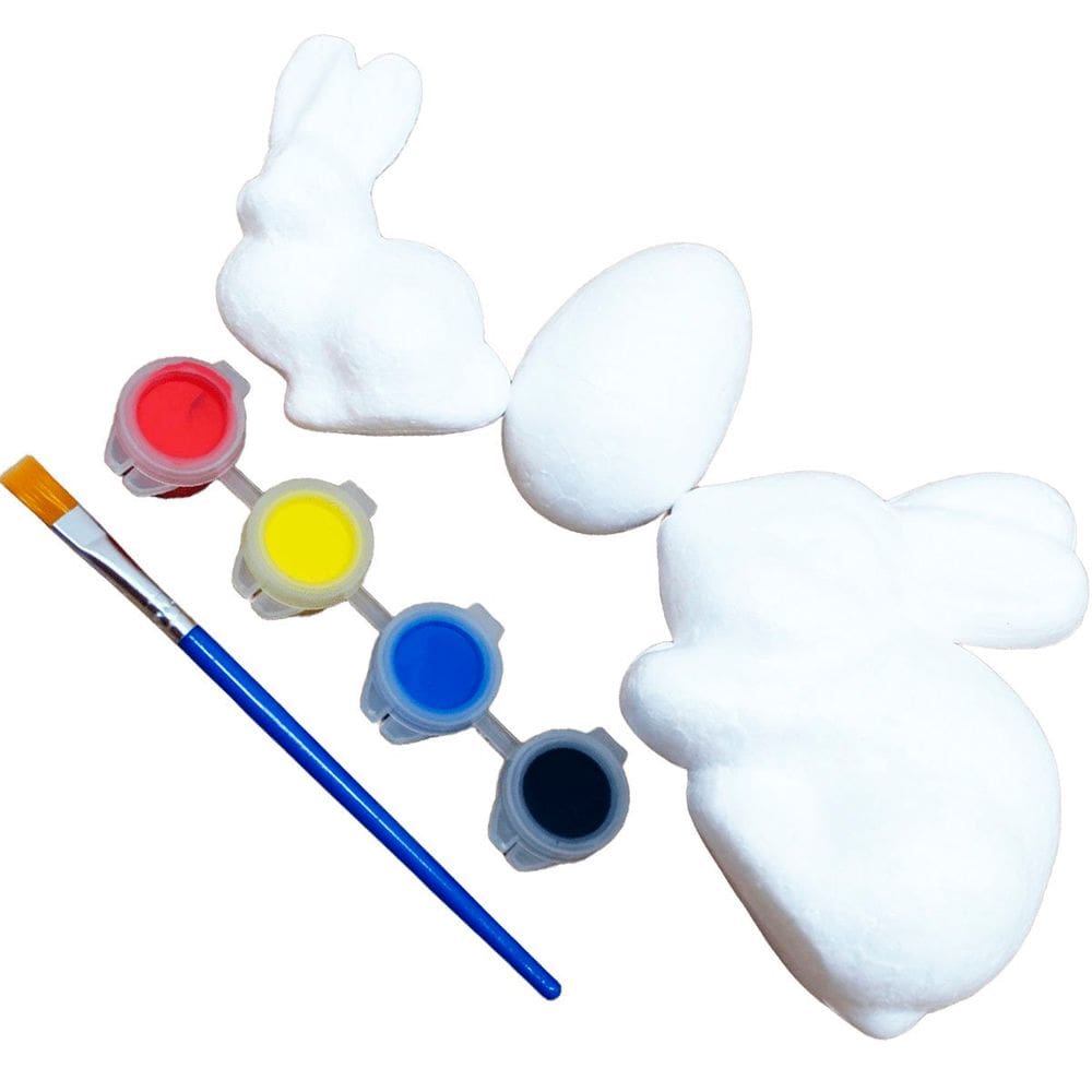 Kit 15 Coelhos Com Ovos Páscoa Em Isopor Tintas Para Pintar