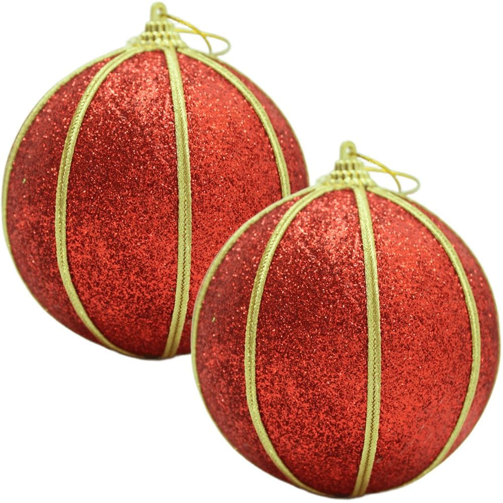 Kit 4 Bolas Vermelho Glitter Árvore De Natal Artesanal 8cm