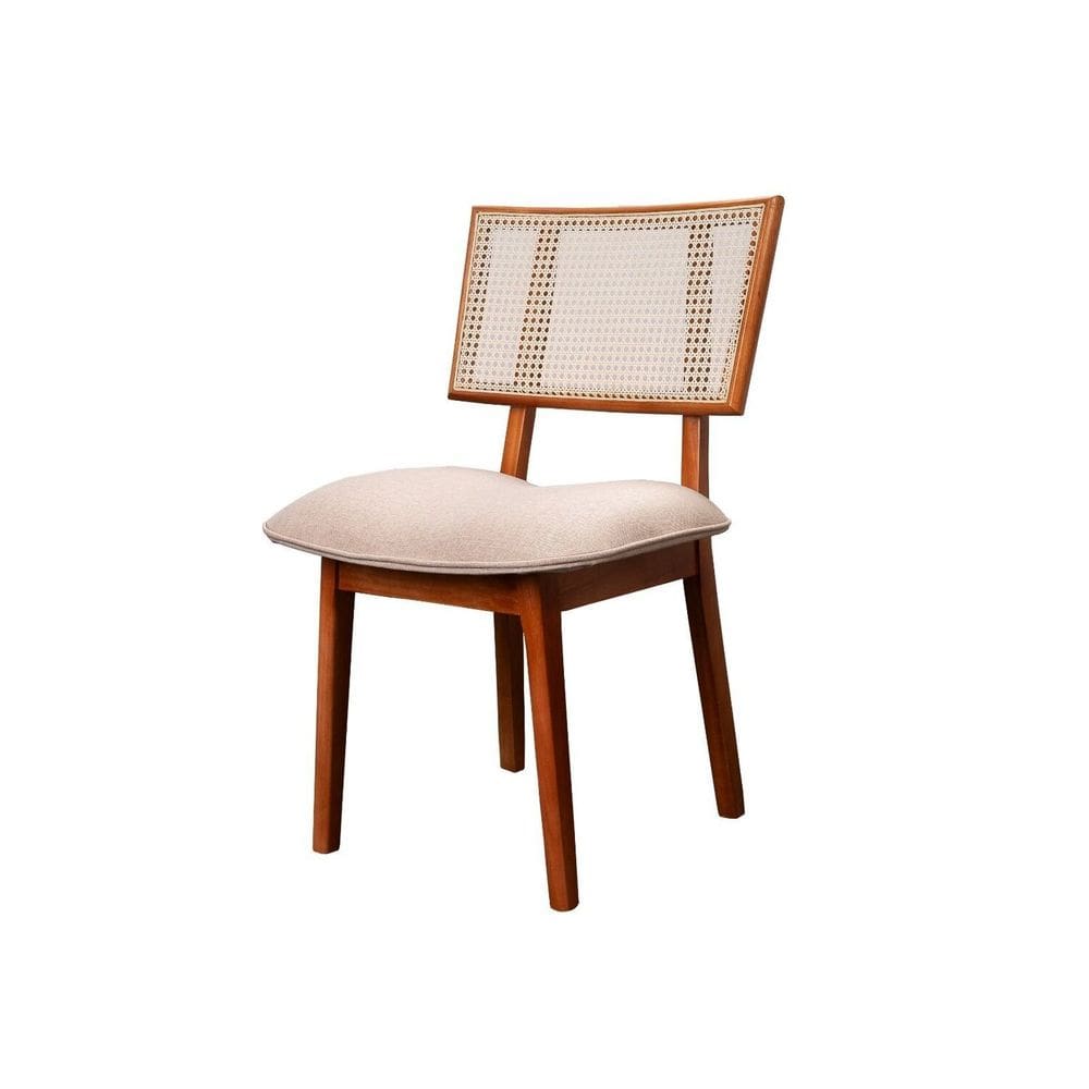 Kit 8 Cadeiras em Madeira Maciça, Rattan de Fibra 100% Natural e Estofada Mozoni Authentic Espresso Champagnhe/ Bege