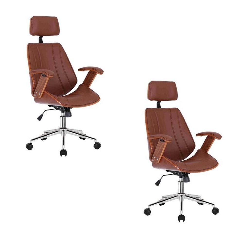 Kit 2 Cadeiras Escritório Presidente Giratória Kopenhagen Apoio Cabeça Marrom