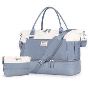 Bolsa Weekender ETRONIK para mulheres com compartimento para sapatos azul e branco