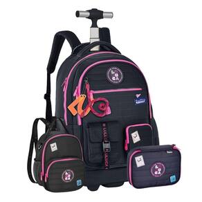 Kit Mochila Rodas Luluca Lancheira Com Estojo Box - Preto