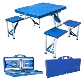 Mesa Camping Praia Dobrável Portátil 4 Bancos Vira Maleta