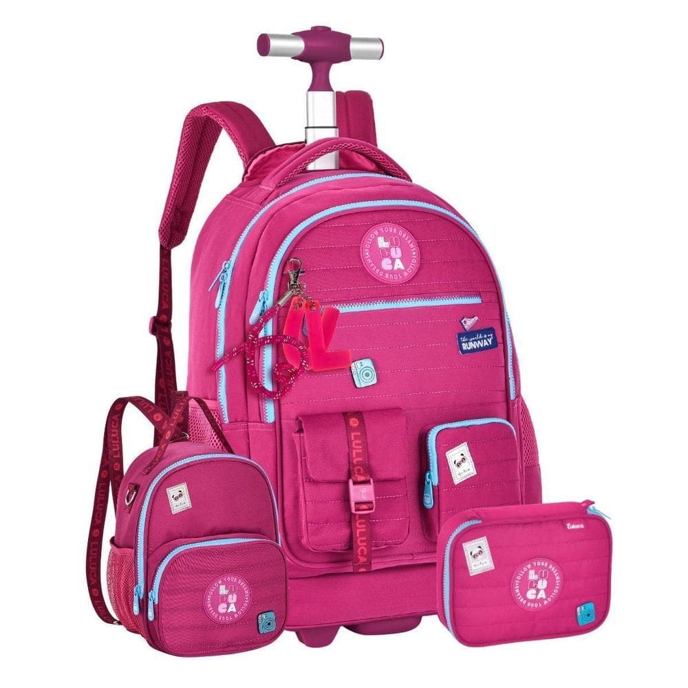 Kit Mochila De Rodas Luluca Lancheira Com Estojo Box - Rosa
