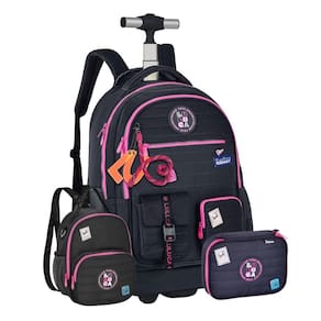 Kit Mochila Rodas Luluca Lancheira Com Estojo Box - Preto