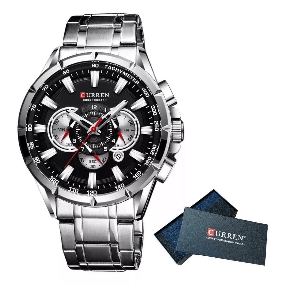 Relógio Masculino Curren 8363 Analógico Prata/Preto
