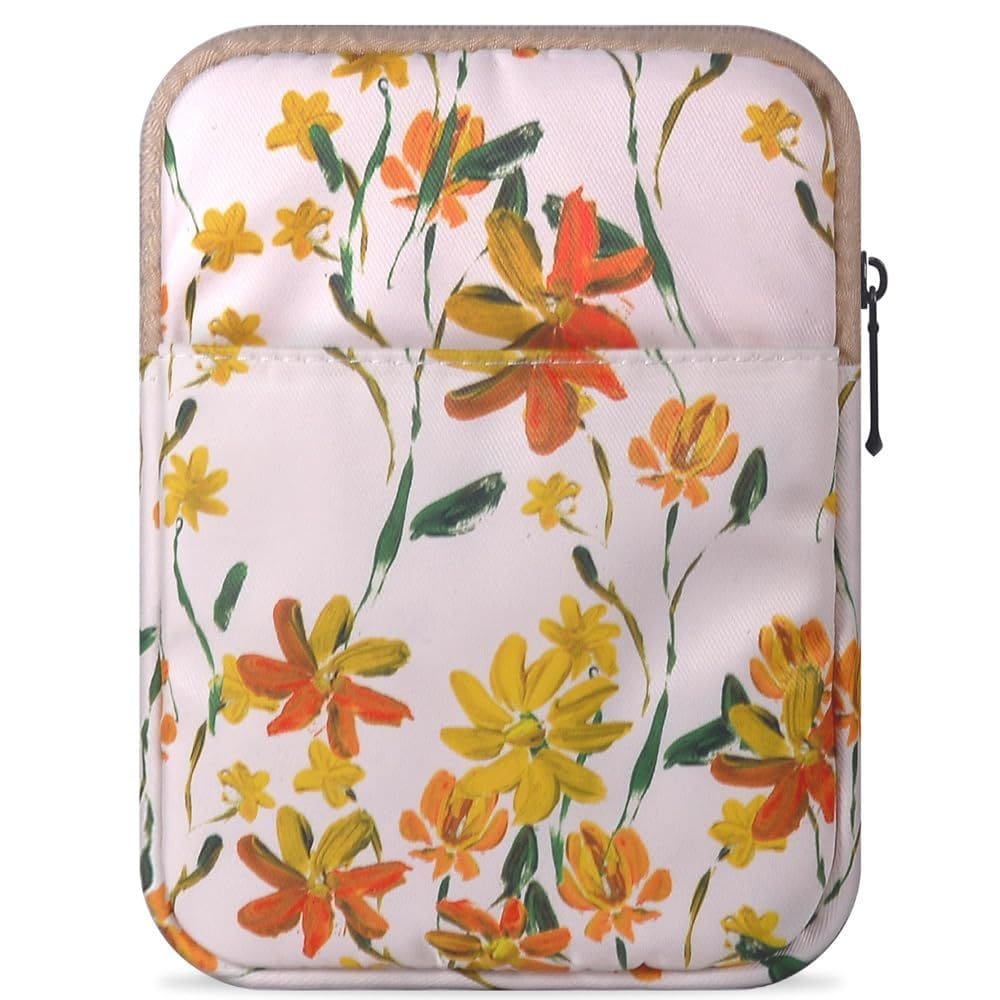Bolsa de manga para tablet Ereader, flor bege de 6-7 polegadas