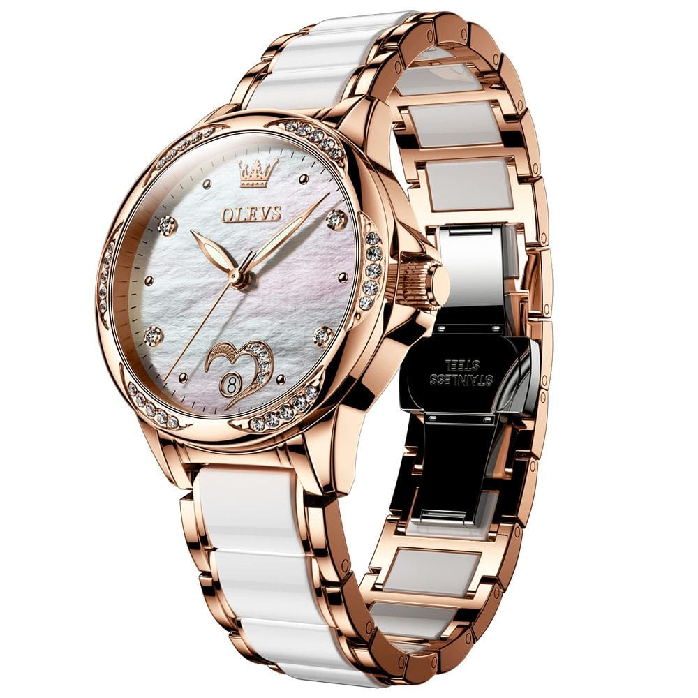 Relógio OLEVS Automatic Self Winding Women Rose Gold Ceramic