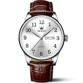 Relógio OLEVS masculino impermeável analógico com pulseira de couro marrom 39 mm