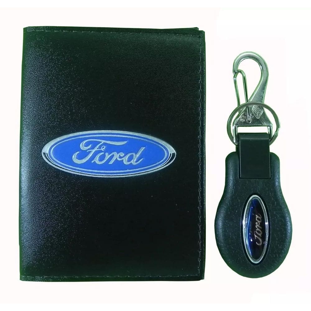 Kit Carteira Couro Porta Documento Mais Chaveiro Ford